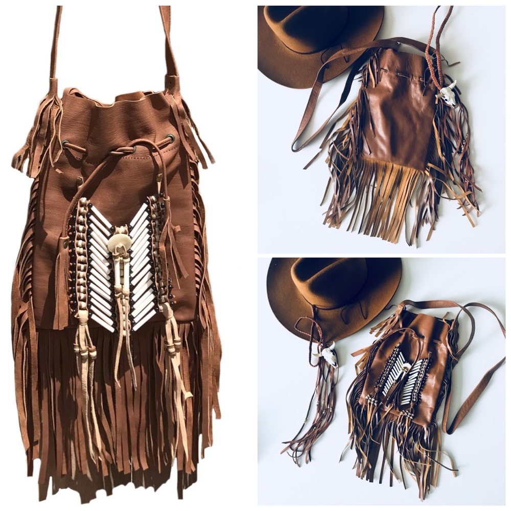 ❤️SOLD❤️Leather Fringe Beaded Crossbody Boho Bag - Picture 3 of 8